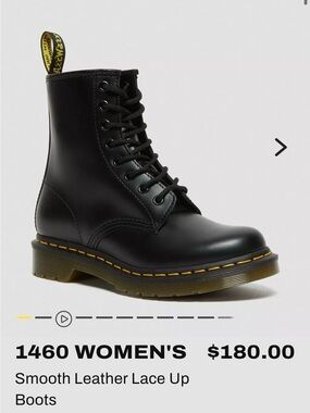 Dr. Martens Black Smooth Leather Lace-Up Women's Boots with Yellow Stitching